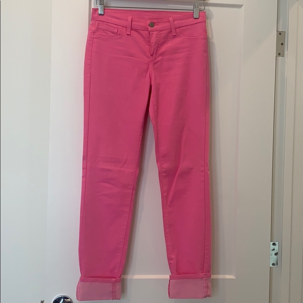 Bright Pink Skinny Cropped Pants
